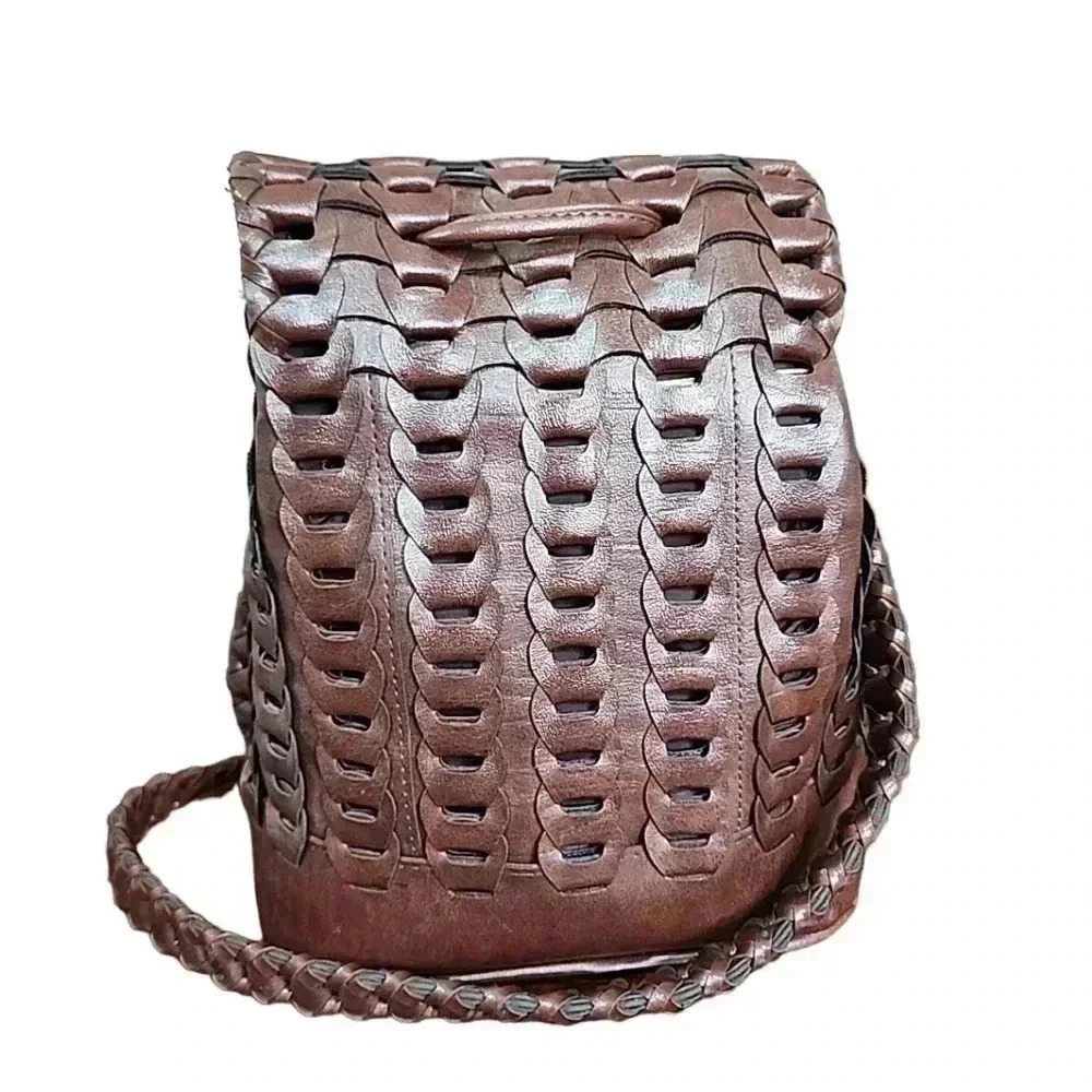 Vintage Faux Leather Chain Woven Boho Hippie Crossbody Bag – Beautiful Purse - Picture 4 of 12